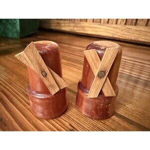 Vintage Wooden Windmill Salt Pepper Shakers Pair Greeley, Colo.